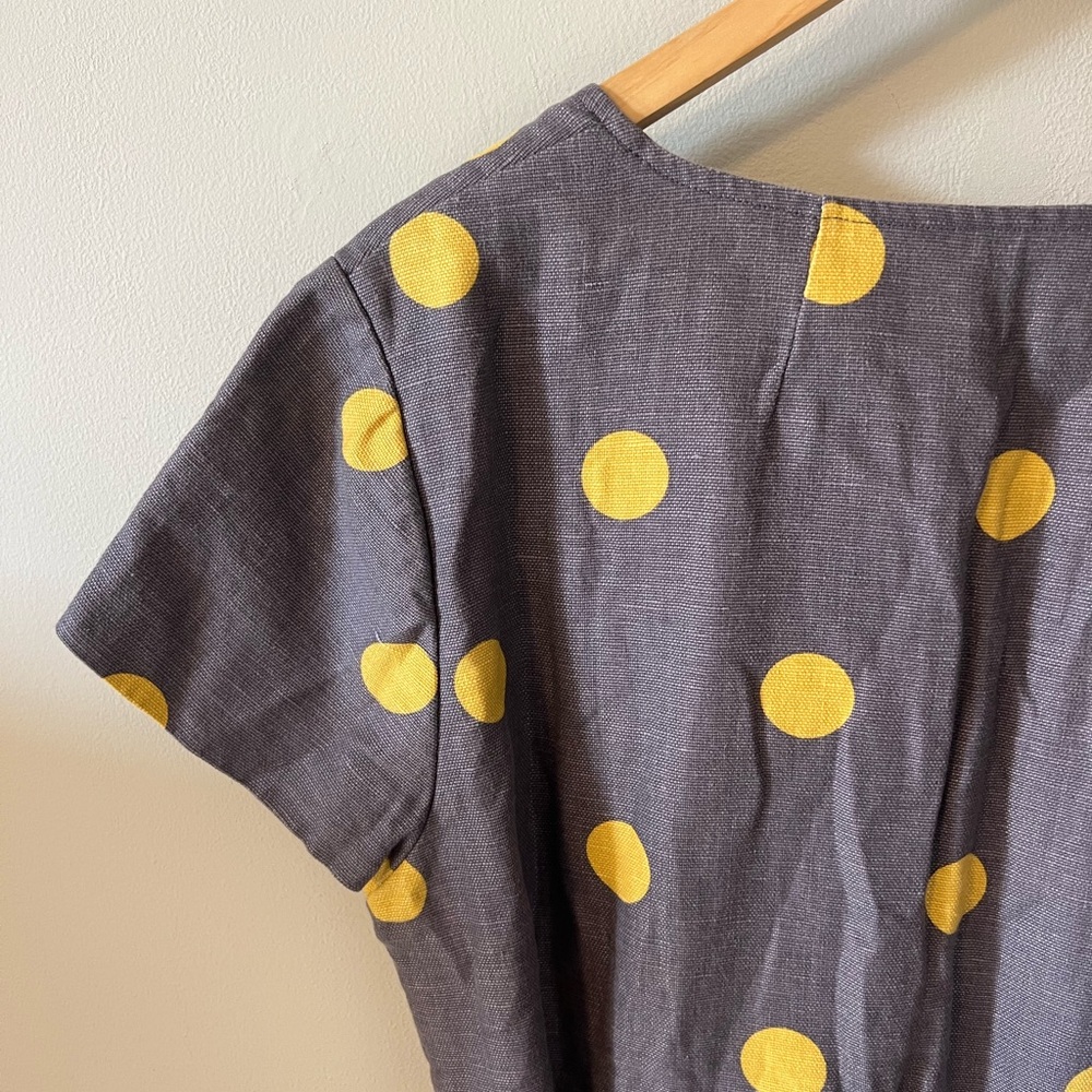 Boden Gray Midi Dress with Yellow Polka Dots and Belt - Picture 11 of 11